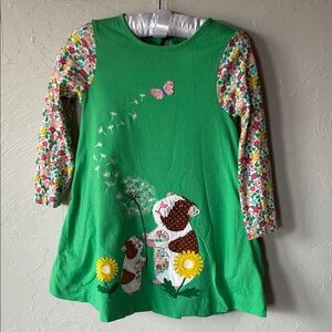 Mini Boden Guinea Pig Green Floral-Sleeve Girls Dress size 3-4 years